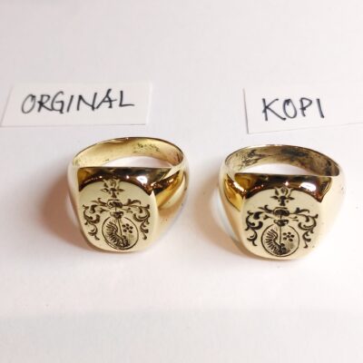 Signet ring, våbenskjold, kopi og original, gravering, tegn