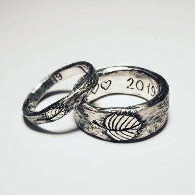 Ring med blad hassel, tegn gravering hjerte