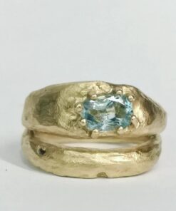 Dobbelt ring sandstøb blå sten ramok1038