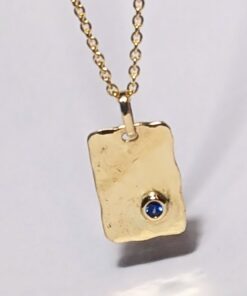 hals vedhæng plade pladevedhæng firkant minde hundetegn herre herrehals sten blå